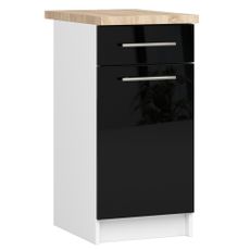 Ak furniture Kuchyňská skříňka Olivie S 40 cm 1D 1S bílá/černý lesk/dub sonoma