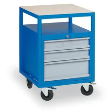 Pojazdný dielenský vozík na náradie k pracovným stolom do dielne GD, 3 zásuvky, 575 x 600 x 850 mm, modrá