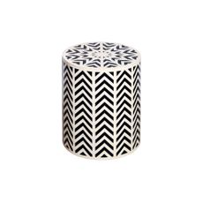 Estila Dizajnový okrúhly bielo čierny príručný stolík Bone Inlay s geometrickým vzorovaním s intarziou z kosti 46 cm