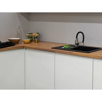 Rohová univerzálna kuchynská linka 320x200, biela vysoký lesk HG/biela FLOT