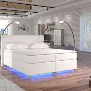 Posteľ Boxspring Amadeus + LED 200x180, biela (koženka - bao 09)