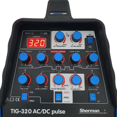 Sherman Zvárací Invertor TIG 320 AC/DC Pulse + CHLADENIE WRC 300B + Ventil + plná Argon fľaša