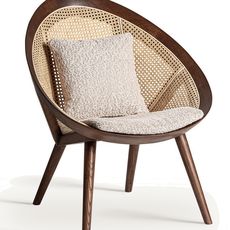 Estila Luxusné art deco geometrické hnedé atypické kreslo Mari s viedenským ratanovým výpletom a masívnym rámom s béžovým poťahom 88 cm