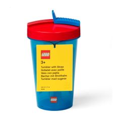 Modrý téglik s červeným vekom a slamkou LEGO® Iconic, 500 ml