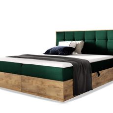 Wilsondo Čalúnená boxspring manželská posteľ WOOD 1 s úložným priestorom - zelená Kronos Rozmer: 160x200