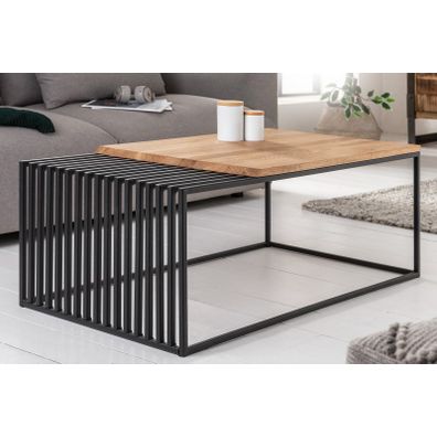 Estila Industriálny konferenčný stolík Westford z masívneho dreva hnedej farby a čiernou kovovou podstavou 100cm