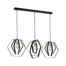 Luster na lanku HEXAGON 3xE27/60W/230V čierna/chróm
