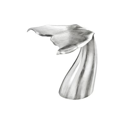 Estila Štýlový art deco kovový príručný stolík Whale v striebornej farbe v podobe veľrybieho chvostu 60 cm