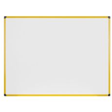 Biela popisovacia tabuľa na stenu, magnetická, žltý rám, 1200 x 900 mm
