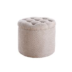 Estila Moderná okrúhla baroková bouclé taburetka Modern barock v šampanskej béžovej farbe s úložným priestorom 50 cm