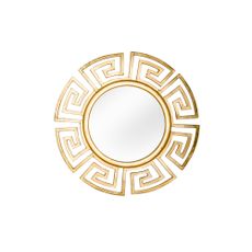 Estila Art deco okrúhle nástenné zrkadlo Euphoria so zlatým kovovým rámom s geometrickým vzorom a hladkým lesklým povrchom 85 cm
