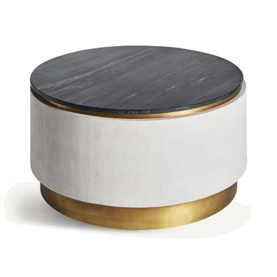 Estila Luxusný okrúhly konferenčný stolík Gimlet v štýle art deco s čiernou mramorovou vrchnou doskou a bielou podstavou 90 cm