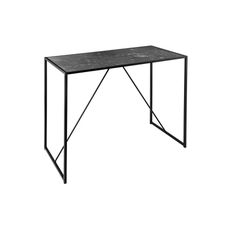 Estila Moderný industriálny čierny barový stôl Industria Marble s kovovu podstavou a vrchnou doskou s mramorovým dizajnom 105 cm