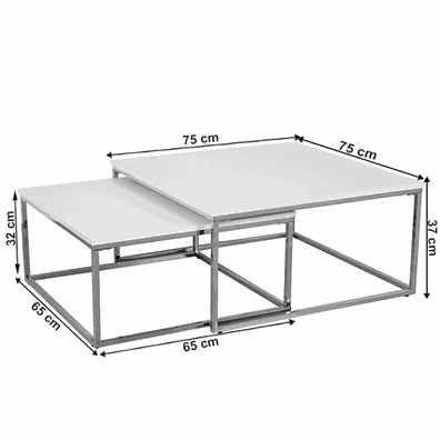 Konferenčné stolíky, set 2 ks, chróm/biela ENISOL TYP 1