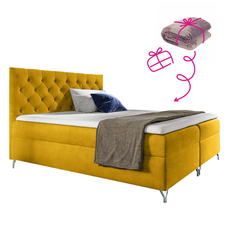 Boxspringová posteľ, 160x200, žltá látka Velvet, GULIETTE + darček