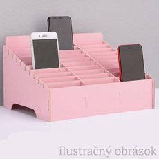 Drevený DIY stojan na mobilné telefóny 14ks ružový