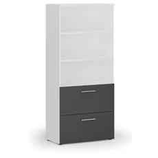 Skriňa so zásuvkami pre závesné zložky PRIMO WHITE, 800 x 420 x 1781 mm, biela/grafit