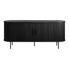 Čierna nízka komoda v dekore duba s posuvnými dverami 76x180 cm Nola – Unique Furniture