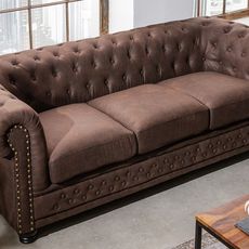 Estila Chesterfield nadčasová hnedá trojsedačka Loungrre s dizajnovým prešívaním 205cm