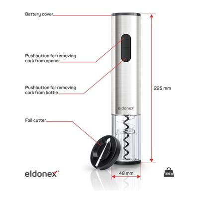 ELDONEX EWO-2200-SL - Elektrický otvárač na víno 4xAA matný chróm