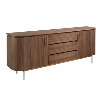 Estila Moderný art deco príborník Vita Naturale s dvomi dvierkami a tromi policami v orechovej hnedej farbe so zlatými detailmi 210 cm