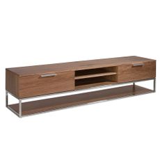 Estila Luxusný moderný TV stolík Vita Naturale s tromi policami a zásuvkami v orechovej hnedej farbe s chrómovými detailmi 200 cm