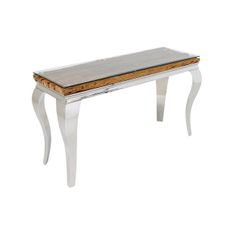 Estila Luxusný glamour konzolový stolík Modern Barock s chrómovou konštrukciou a doskou z hnedého masívneho dreva a skla 145 cm