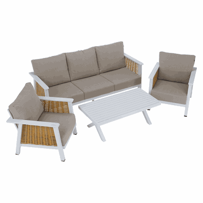 Záhradný 4-dielny set, svetlohnedá/biela/hnedá, aluminium, BABAK