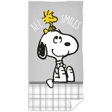 Plážová osuška Snoopy a Woodstock - motív All smiles - 100% bavlna s gramážou 300g/m² - 70 x 140 cm