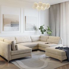 Pohovka v tvare U Elio 300x185 cm manšestrová béžová s taburetkou