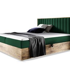 Wilsondo Čalúnená boxspring manželská posteľ WOOD 4 s úložným priestorom - zelená Kronos Rozmer: 180x200