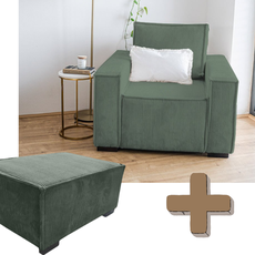 Kreslo s taburetom SMART SET, tmavo zelená