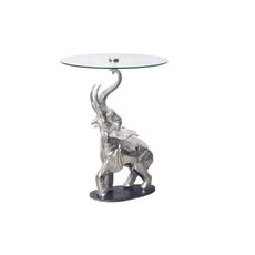 Estila Dizajnový art deco strieborný okrúhly príručný stolík Tierra Glam s podstavou v tvare slona 75 cm