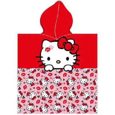 Dievčenské plážové pončo - osuška s kapucňou Hello Kitty - 100% bavlna - 55 x 110 cm - pre deti od 3 do 6 rokov