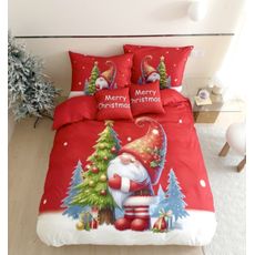 3 dielne Vianočné Flanelové obliečky 3D polycotton Červený Trpaslík 200x140cm+90x70cm TiaHome