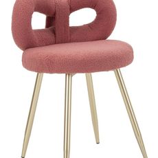Estila Moderná glamour čalúnená bouclé jedálenská stolička Janar s ružovým poťahom a kovovými zlatými nožičkami 67 cm