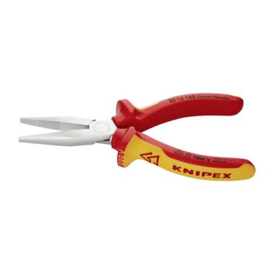Ploché kliešte typu Langbeck (s predĺženými čeľusťami) 160 mm - 1000 V. KNIPEX 30 16 160 - chrómované, viackomponentné VDE objímky