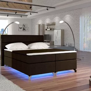 Posteľ Boxspring Amadeus + LED 200x180, tm. hnedá (látka - bao 07)