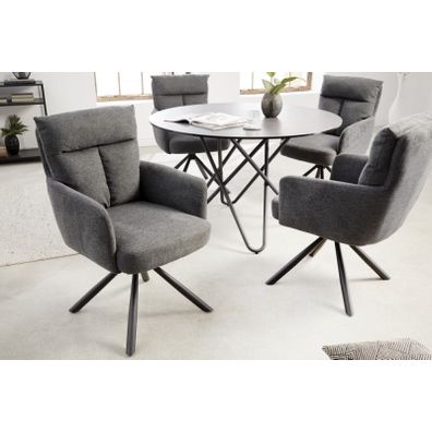 Estila Retro dizajnová otočná stolička Dover s tmavosivým čalúnením a čiernymi kovovými nohami 92cm