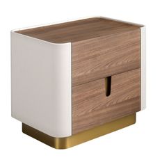 Estila Luxusný art deco nočný stolík Forma Moderna s dvomi zásuvkami v kombinácii hnedej a béžovej farby so zlatým akcentom 50 cm