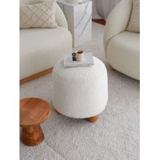 Plyšový puf Fumi 43 cm so 100% dreveným rámom, biely