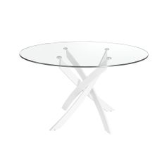 Estila Luxusný sklenený okrúhly jedálenský stôl Urbano s bielymi dizajnovými prekríženými nožičkami 110 cm / 120 cm / 130 cm /140 cm