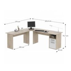 KONDELA Maurus MA11 New rohový pc stolík dub sonoma / biela