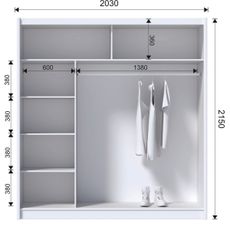 Šatní skriňa so zrkadlom SABRINA 203x215 cm biela
