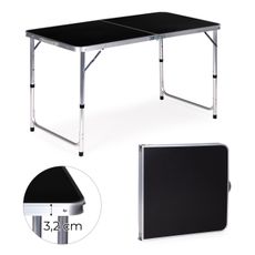 ModernHome Turistický stolík, skladací kempingový stolík, čierna doska, 120 x 60 cm