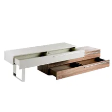Estila Luxusný moderný modulárny televízny stolík Vita Naturale s tromi zásuvkami v hodvábnej béžovej a orechovej hnedej farbe 53 cm