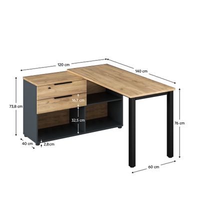 KONDELA Klaudius Typ 8 rohový pc stôl grafit / dub artisan