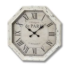 Estila Štýlové vintage nástenné závesné osemuholníkové hodiny Antiquite de Paris v bielej farbe s patinou s rímskymi číslami 63 cm