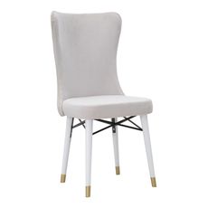 Estila Art deco béžová čalúnená jedálenská stolička Amara s vysokým operadlom s kovovými nozičkami so zlatým detailom 99 cm