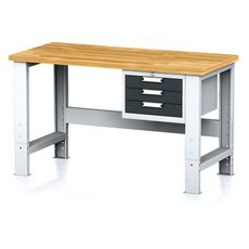 Nastaviteľný dielenský stôl MECHANIC I, závesný box na náradie, 3 zásuvky, 1500x685x700-1055 mm, antracitové dver
